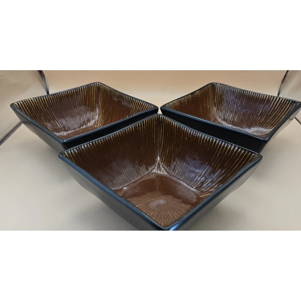 Ceramic Square Bowls 3‎ Black & Brown Cinnamon Square